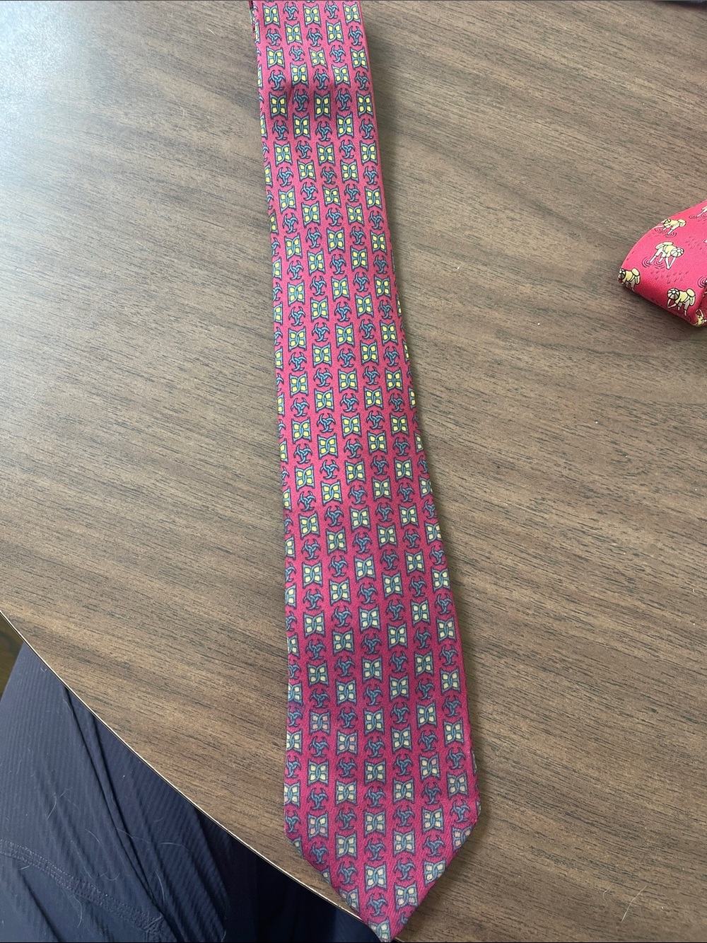 Hermes Pink Geometric Silk Tie with Green Accents